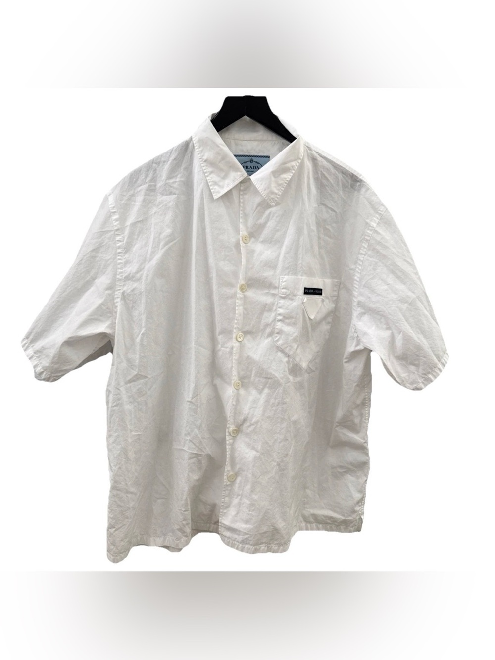 Prada Button Short Sleeve Cotton Popping Shirt, Size XXL Men